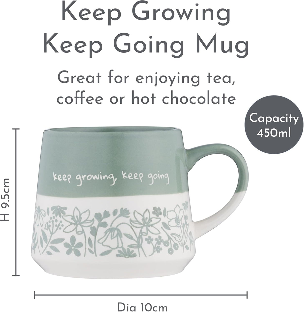 PRICE & KENSINGTON Keep Growing Keep Going Slogan Mug 450ml - Green