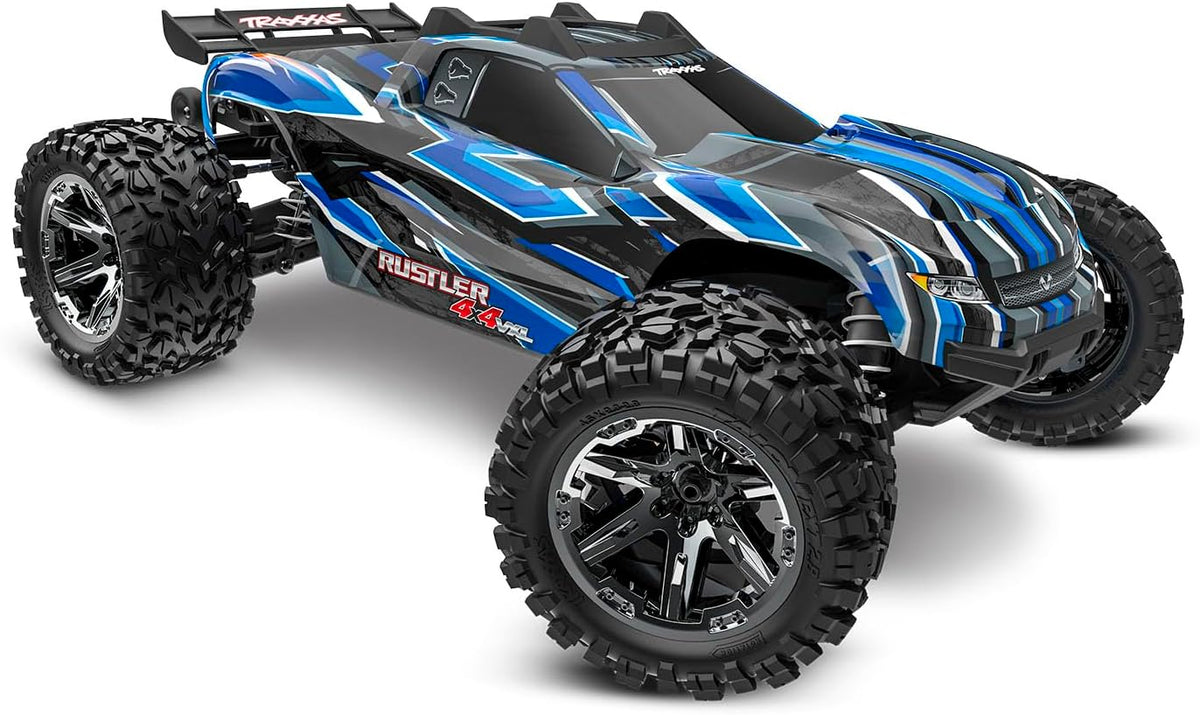 TRAXXAS Rustler 4x4 Brushless Blue RC Car Set | Li-po Battery | Quick Charger