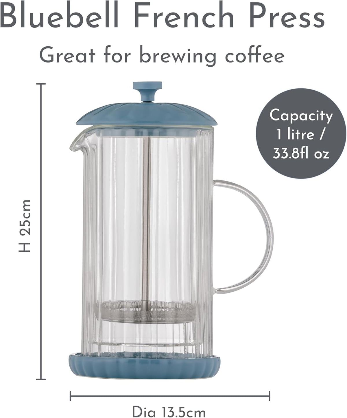 PRICE & KENSINGTON Luxe Cafetiere/French Press Bluebell 1L