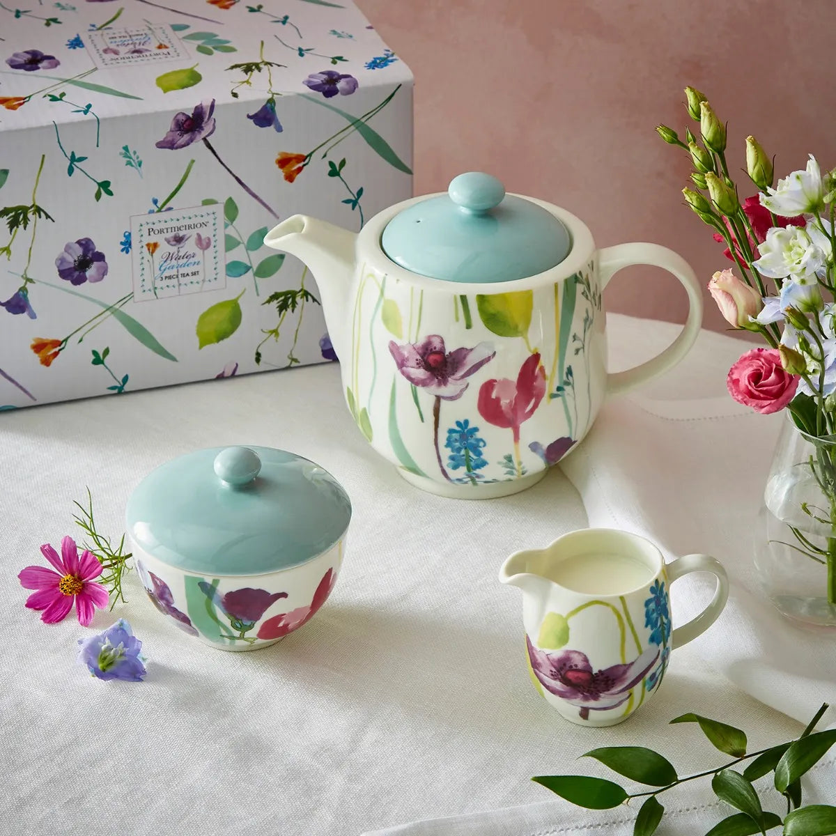 PORTMEIRION Water Garden 3 Piece Teapot Set in a Gift Box