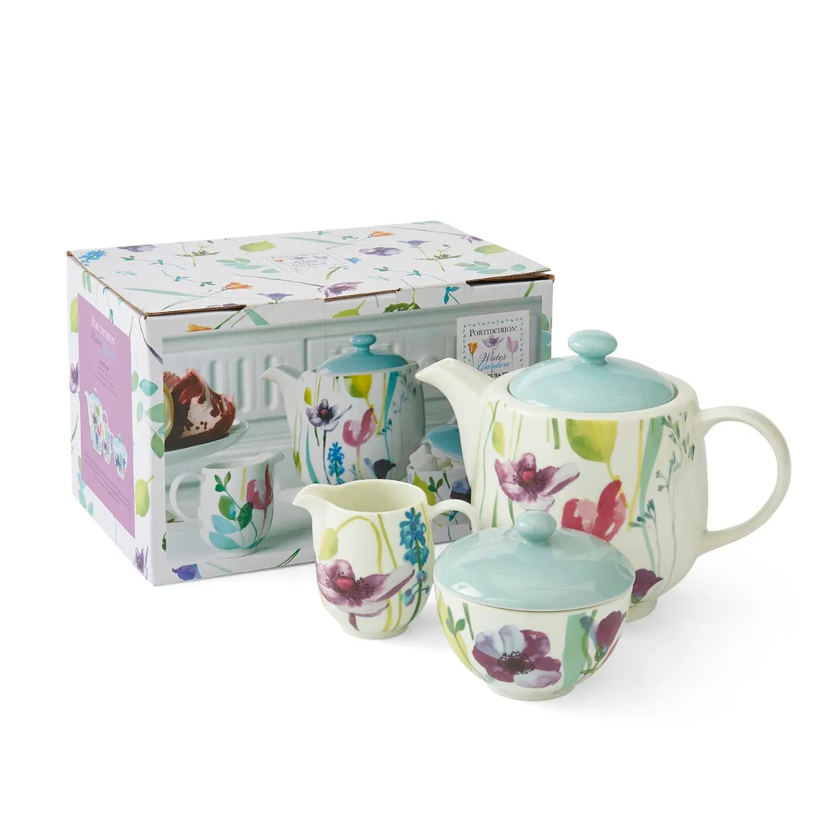 PORTMEIRION Water Garden 3 Piece Teapot Set in a Gift Box