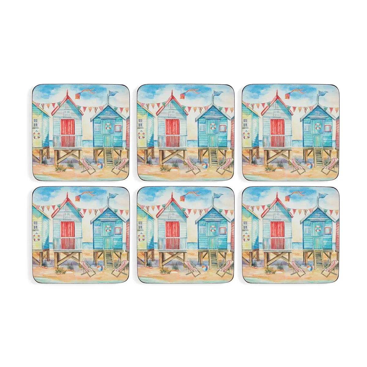 PIMPERNEL Beach Huts - Set of 6 Coasters