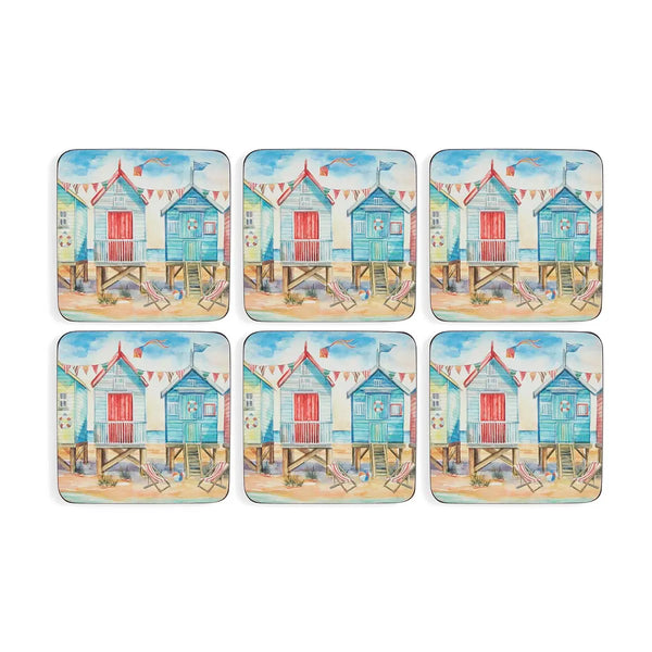 PIMPERNEL Beach Huts - Set of 6 Coasters