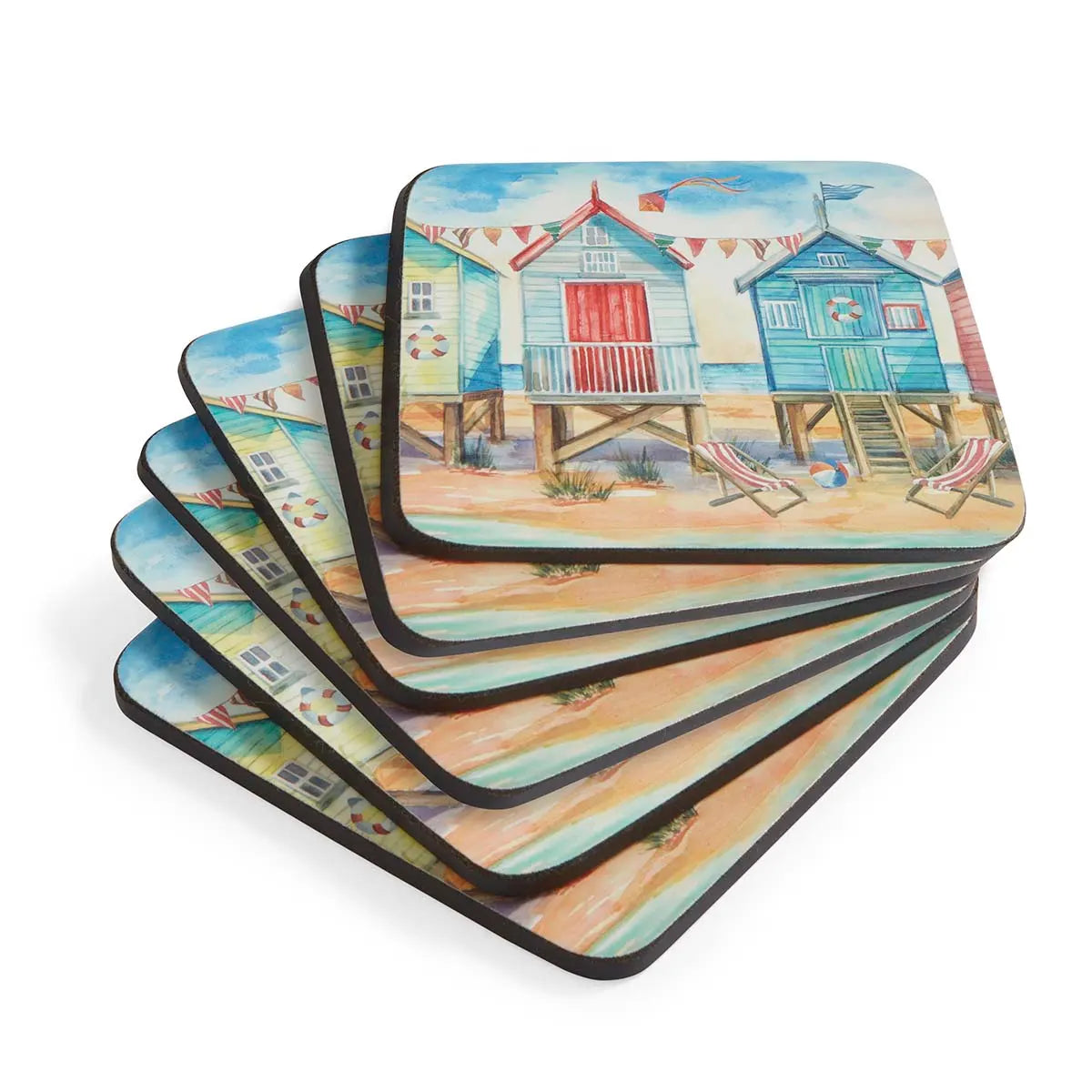 PIMPERNEL Beach Huts - Set of 6 Coasters