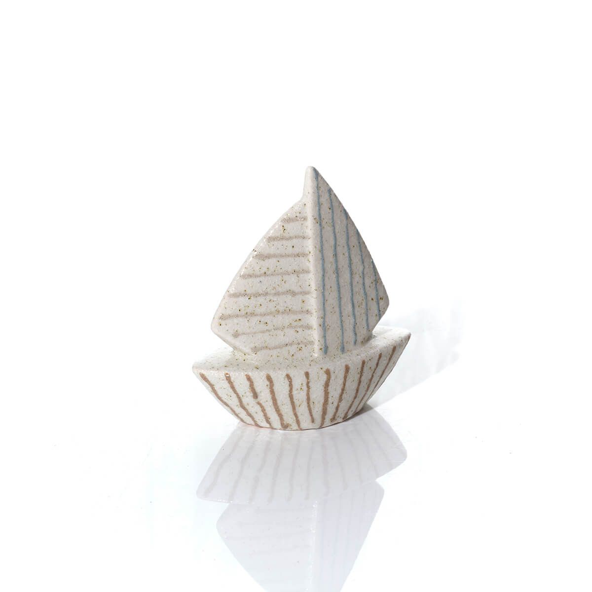LANGS Stoneware Textured Striped Boat Ornament 16.5cm