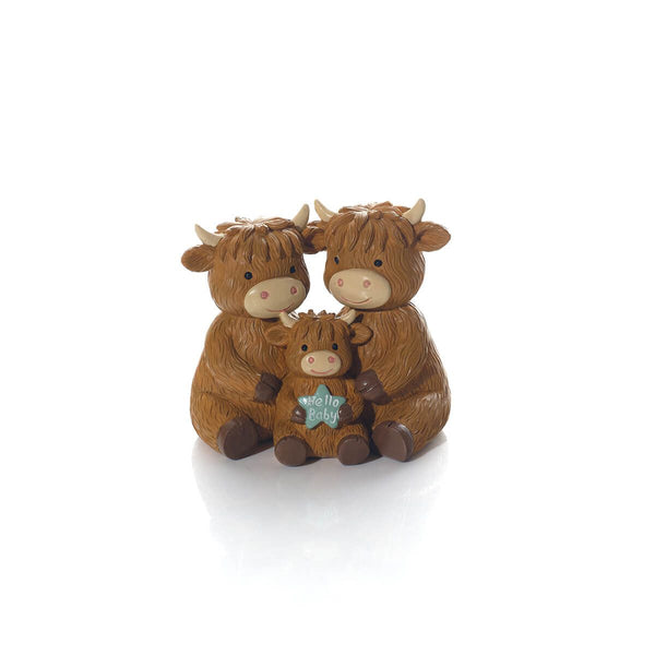LANGS Highland Cow Family "Hello Baby" Ornament 13cm