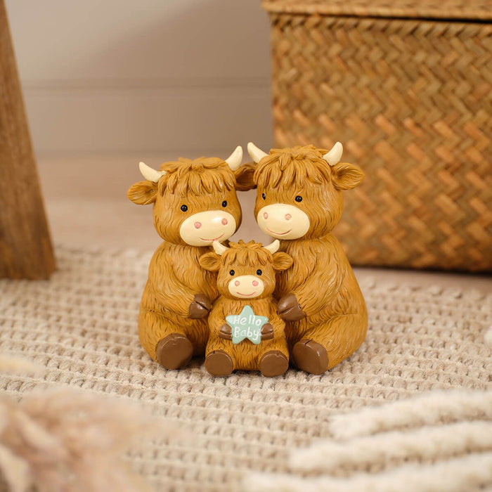 LANGS Highland Cow Family "Hello Baby" Ornament 13cm