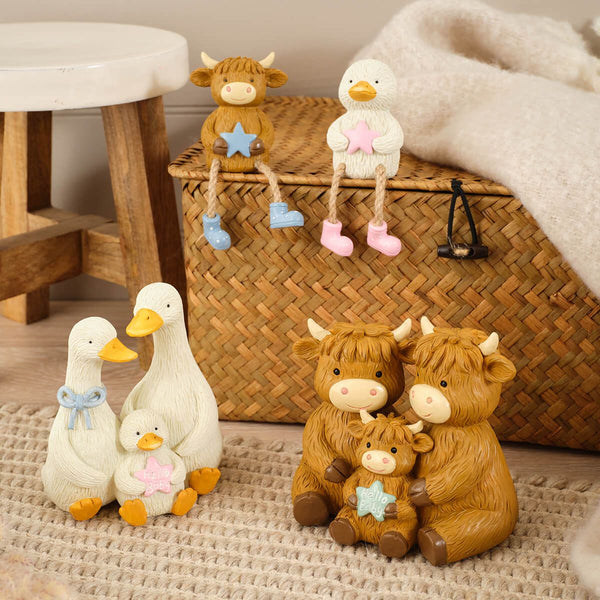 LANGS Highland Cow with Blue Star Shelf Sitter 7.5cm