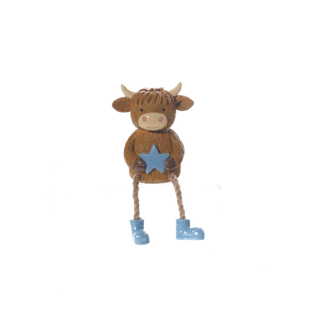 LANGS Highland Cow with Blue Star Shelf Sitter 7.5cm