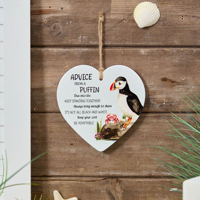 LANGS Advice from Puffin Ceramic Heart Hanging Ornament 15cm