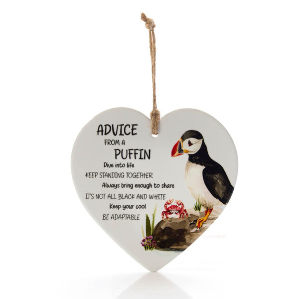 LANGS Advice from Puffin Ceramic Heart Hanging Ornament 15cm