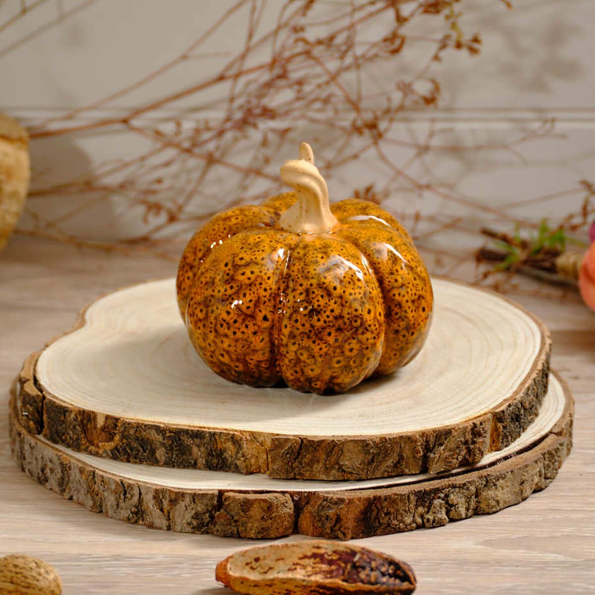 LANGS Ceramic Pumpkin with Mottled Effect 12.3cm