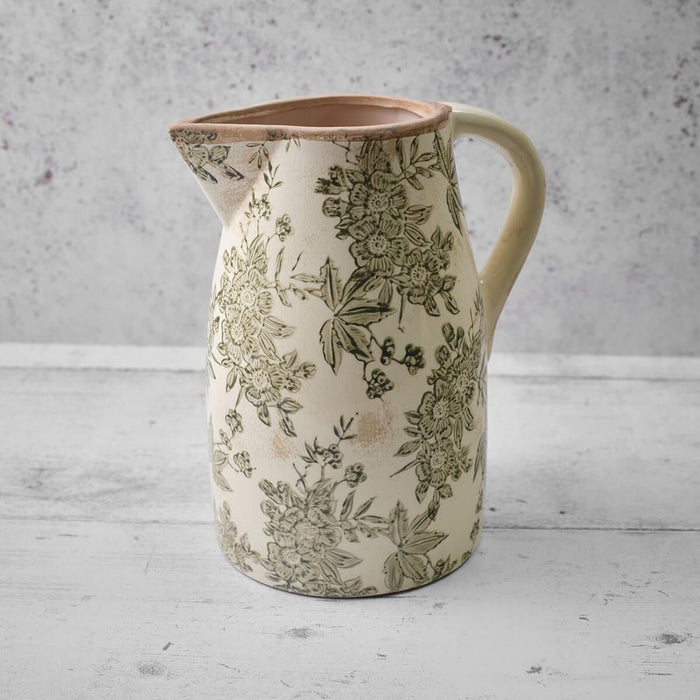 LANGS Green Vintage Floral and Leaf Large Decorative Jug 24cm