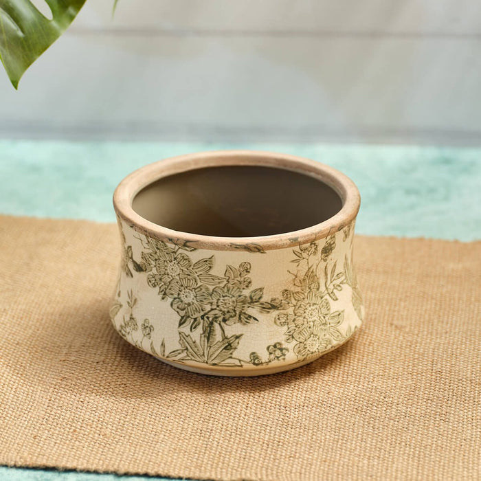 LANGS Green Vintage Floral and Leaf Large Planter 17cm