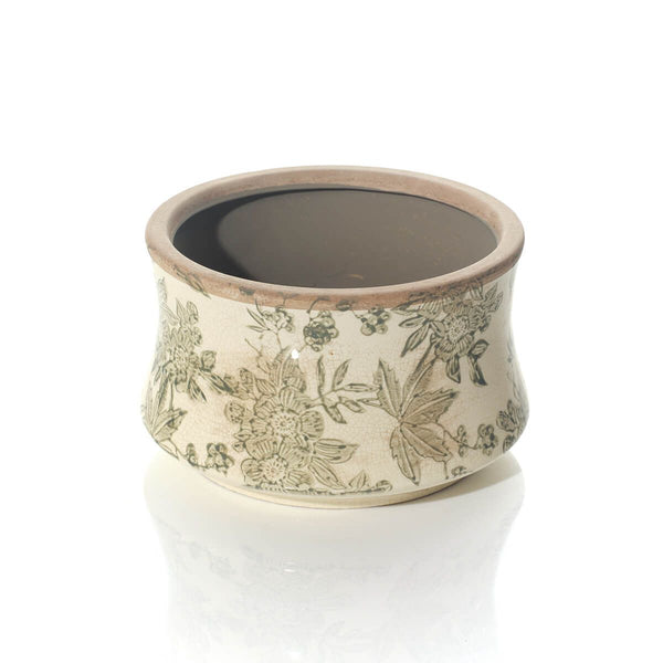 LANGS Green Vintage Floral and Leaf Large Planter 17cm