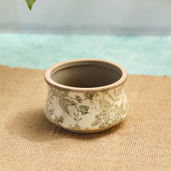 LANGS Green Vintage Floral and Leaf Medium Planter 15cm