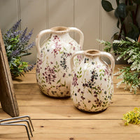LANGS Distressed Decorative Floral Urn With Handles 21cm