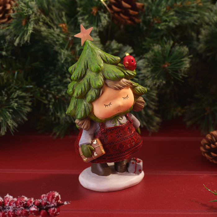 LANGS Woodland Noel Girl with a Christmas Tree Hat Figurine 20cm