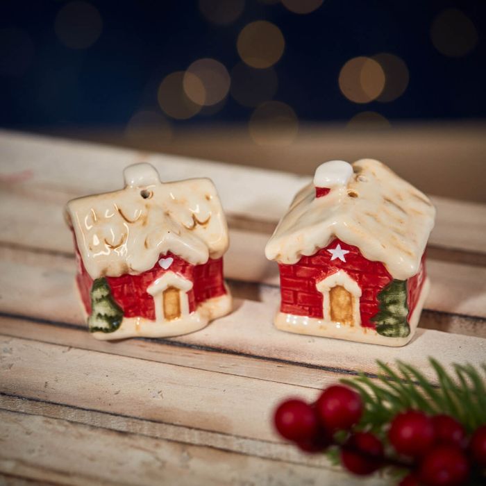 LANGS Christmas Cottage Salt & Pepper Ceramic Set