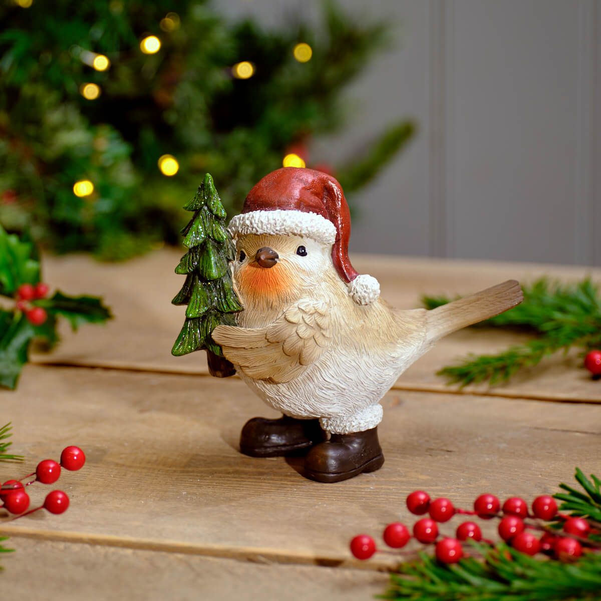 LANGS Robin Holding a Christmas Tree Figurine 13.5cm