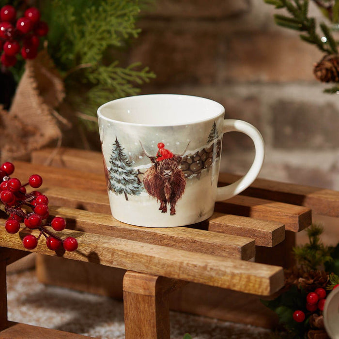 LANGS Highland Cow with Christmas Hat Mug