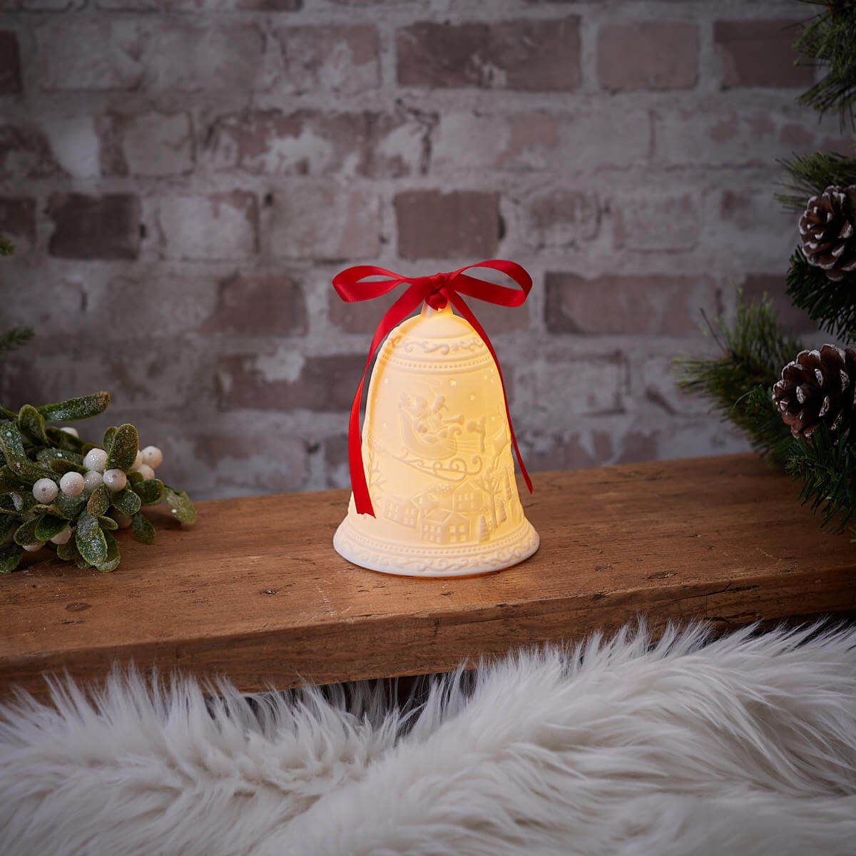 LANGS Christmas LED Sleigh Scene Bell Ceramic Ornament 13cm