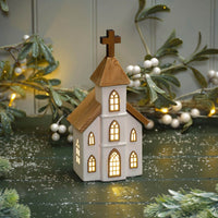 LANGS Love at Christmas Ceramic and Wood LED Church 23cm