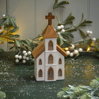 LANGS Love at Christmas Ceramic and Wood LED Church 23cm
