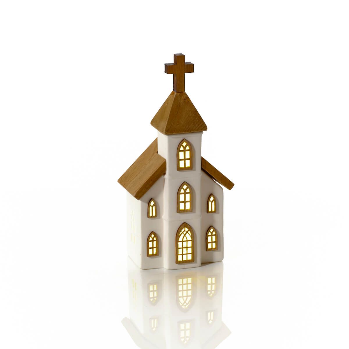 LANGS Love at Christmas Ceramic and Wood LED Church 23cm