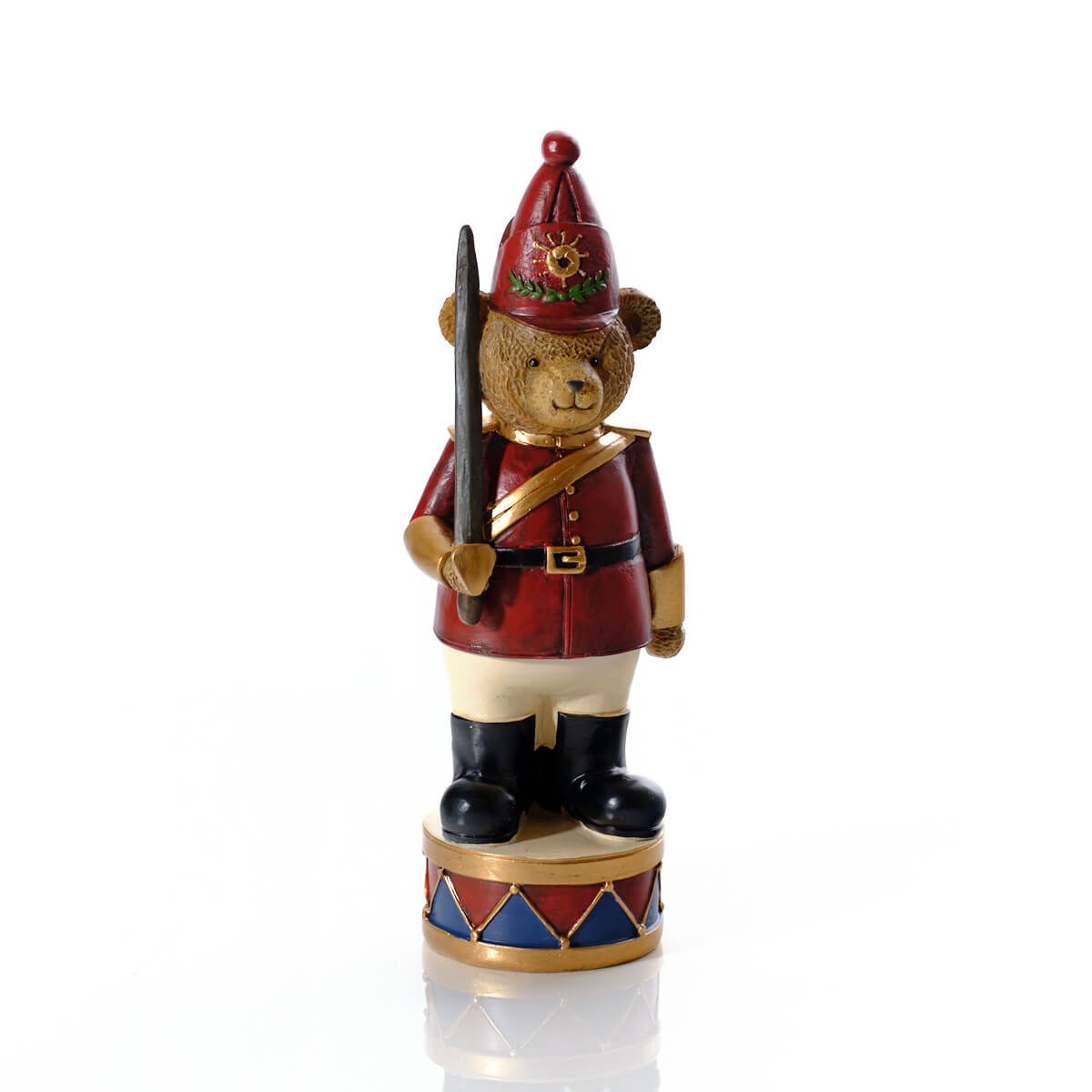 LANGS Bear Soldier on Drum Resin Figurine 25cm