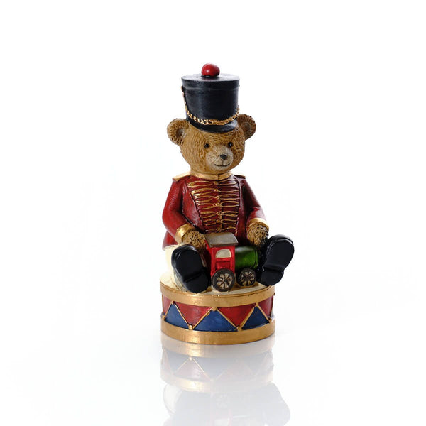 LANGS Bear Soldier Sitting on a Drum Resin Figurine 14.5cm