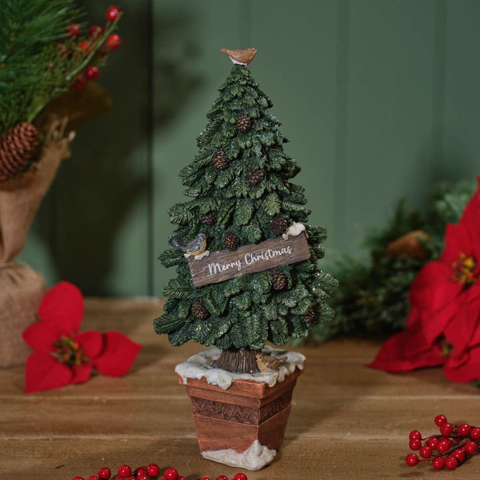 LANGS Christmas Tree with Robin Resin Figurine 34.5cm