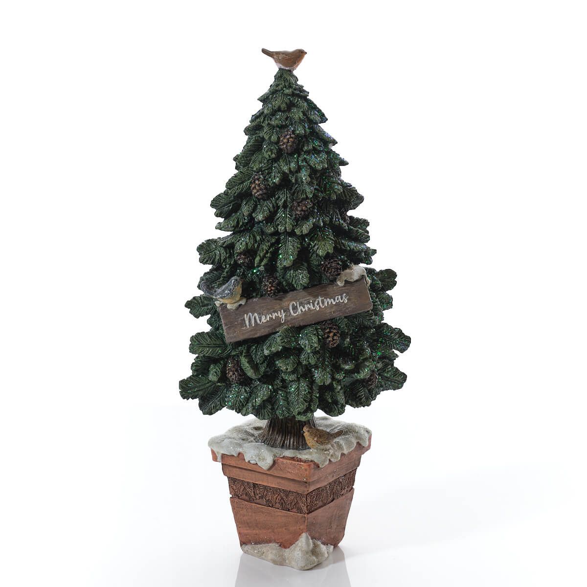 LANGS Christmas Tree with Robin Resin Figurine 34.5cm