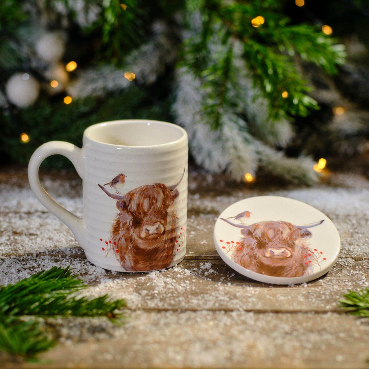 LANGS Christmas Highland Cow Mug and Coaster Set in a Box