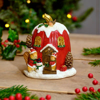 LANGS LED Festive Robin and Squirrels House 13.5cm