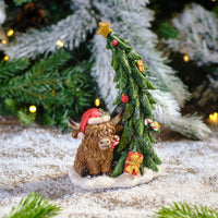 LANGS Highland Cow with Christmas Tree Figurine 16.5cm