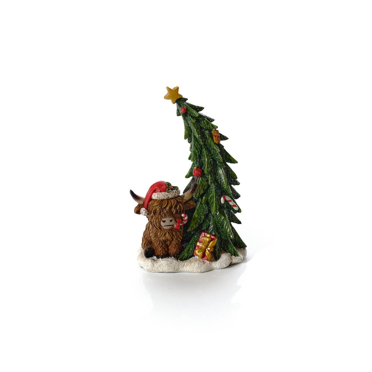 LANGS Highland Cow with Christmas Tree Figurine 16.5cm