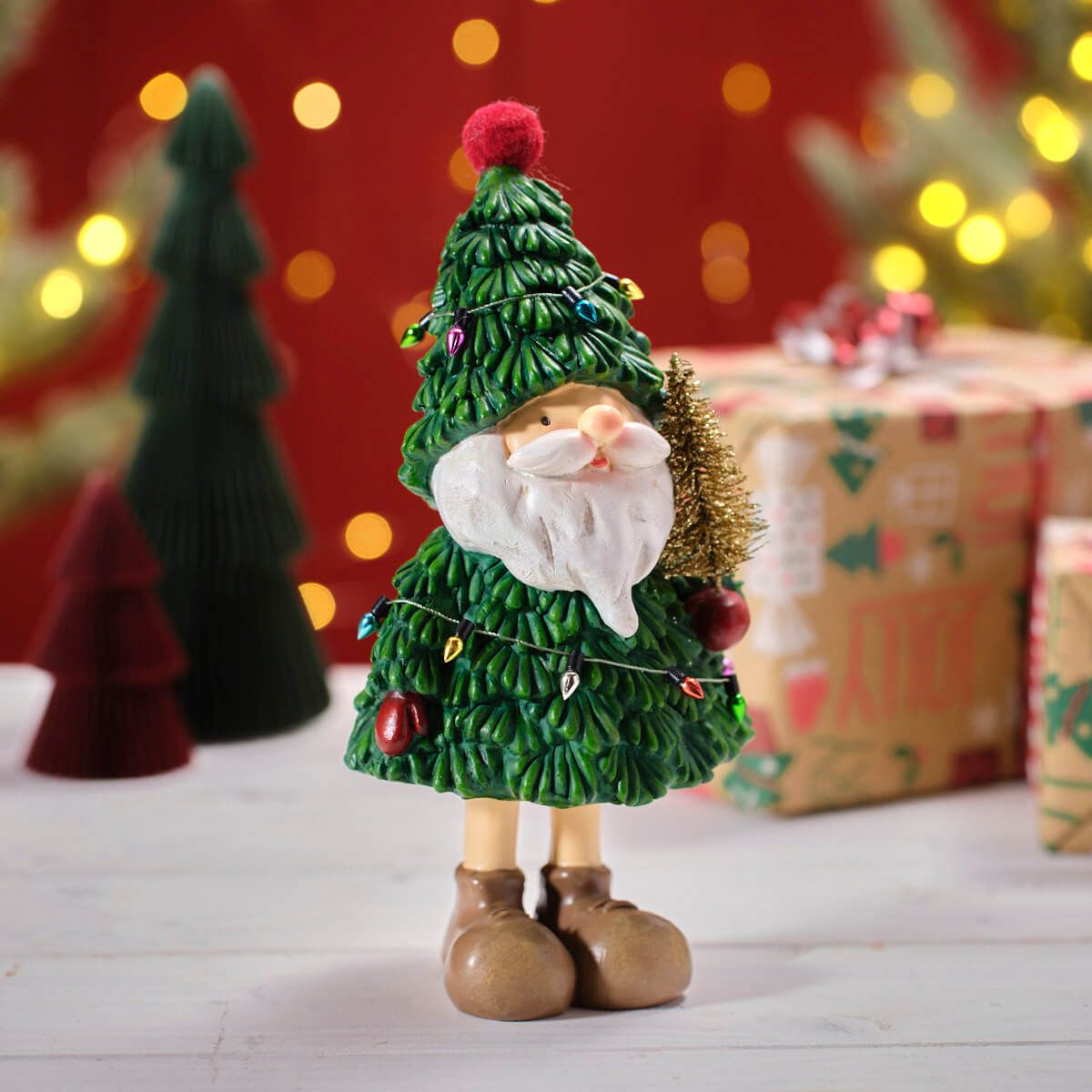 LANGS Jingle & Joy Christmas Tree Dressed Santa Figurine 22.5cm
