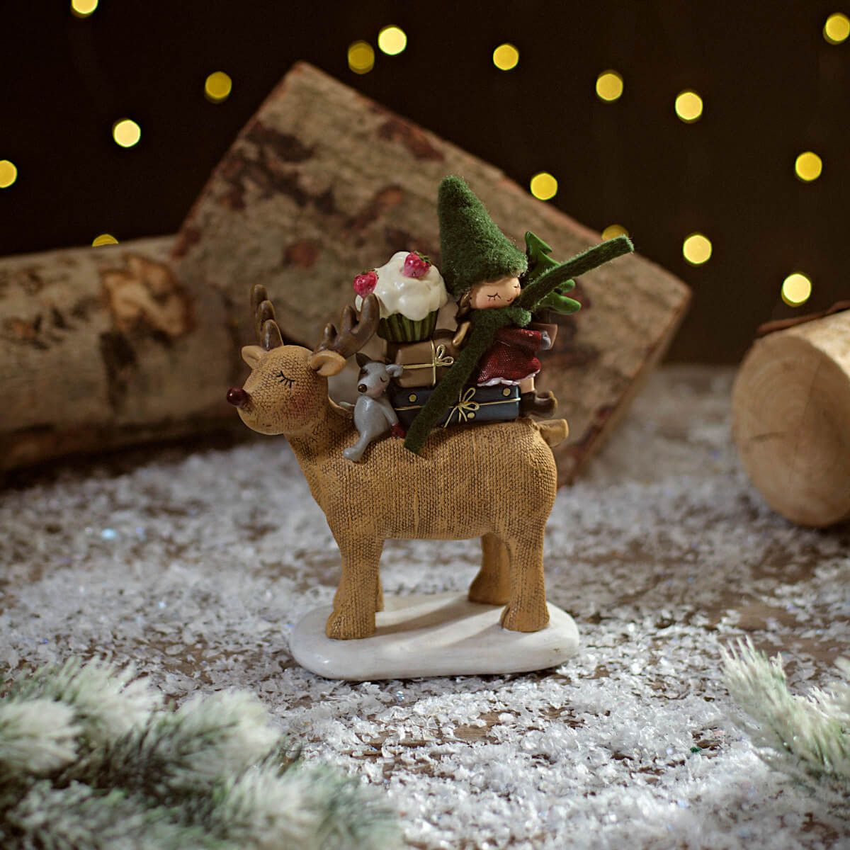 LANGS Christmas Deer with a Girl Figurine 14x18.5cm