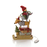LANGS Furry & Festive LED Dog, Girl and Reindeer Stacked Figurine 26.5cm