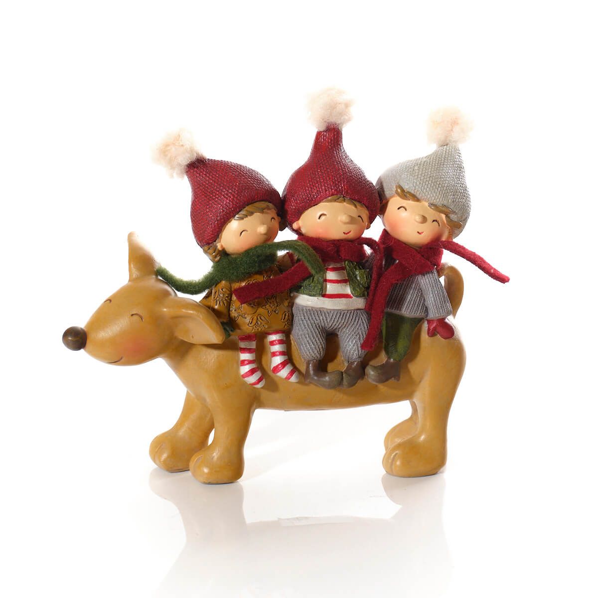 LANGS Furry & Festive Children sitting on a Dog Figurine 19x17cm