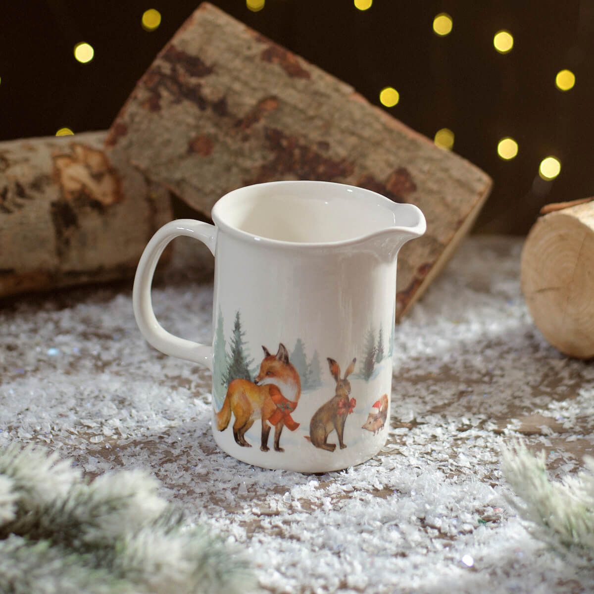LANGS Christmas Frosted Forest Animal Ceramic Jug