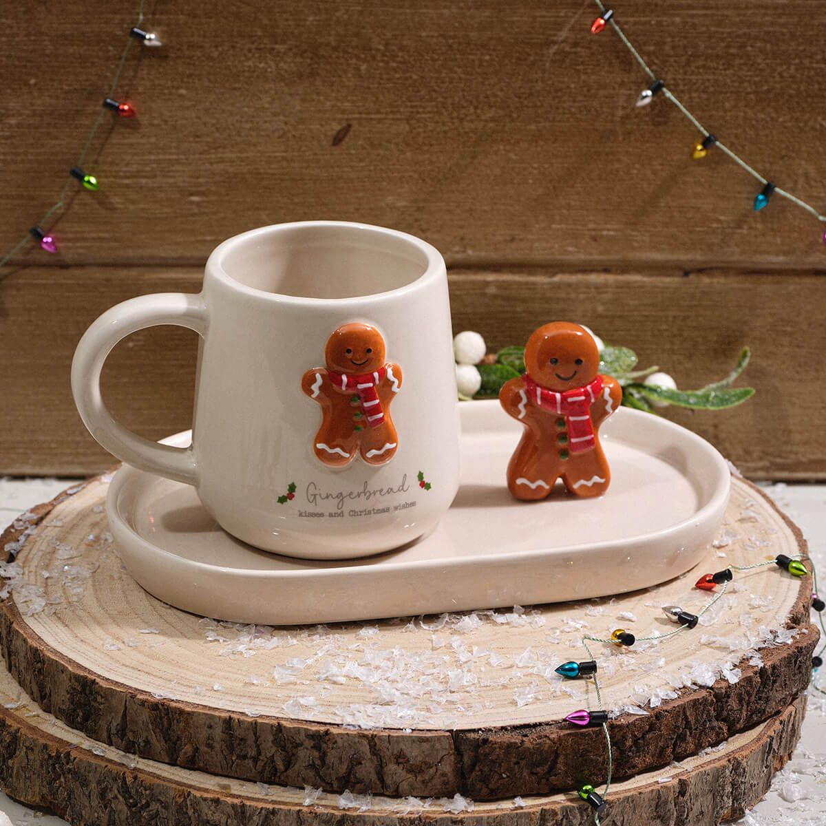 LANGS Christmas 3D Gingerbread Man Ceramic Mug and Saucer Set