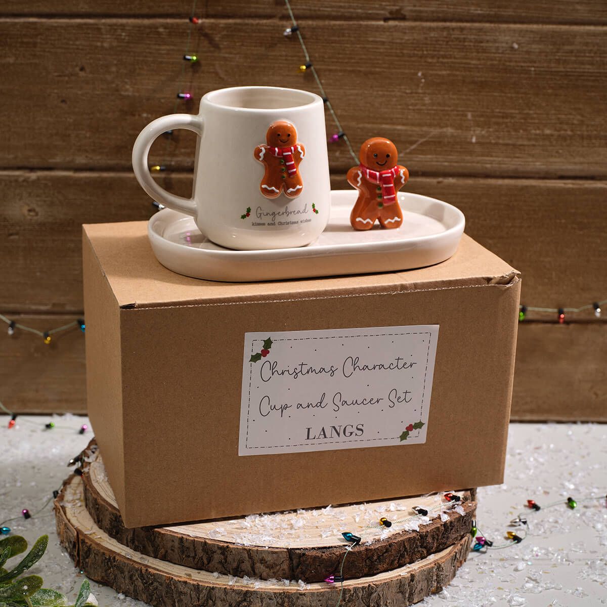 LANGS Christmas 3D Gingerbread Man Ceramic Mug and Saucer Set