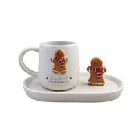 LANGS Christmas 3D Gingerbread Man Ceramic Mug and Saucer Set