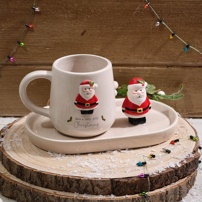 LANGS Christmas 3D Santa Ceramic Mug and Saucer Set
