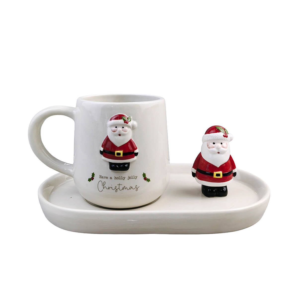 LANGS Christmas 3D Santa Ceramic Mug and Saucer Set