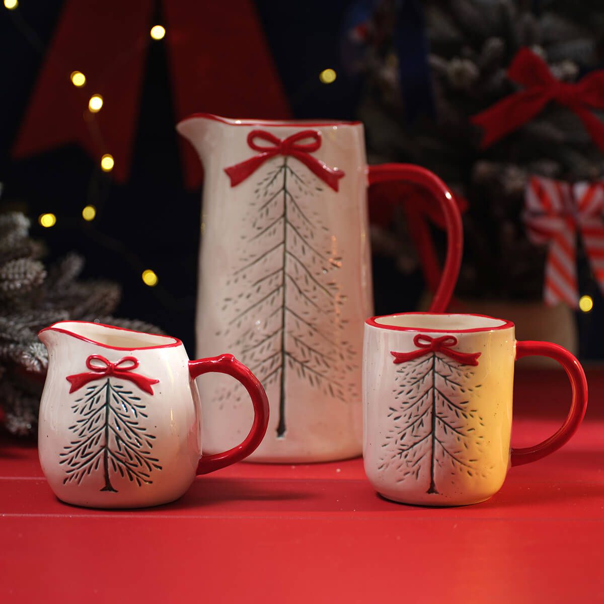 LANGS Merry Little Bows Debossed Ceramic Decorative Jug 21cm