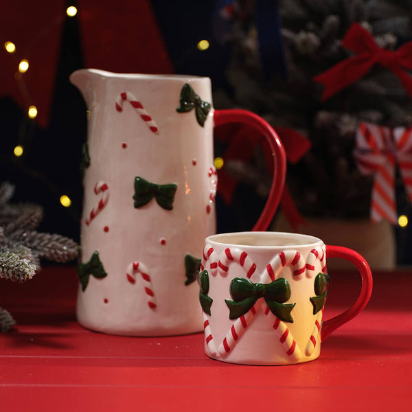 LANGS Merry Little Bows Embossed Ceramic Candy Cane Decorative Jug