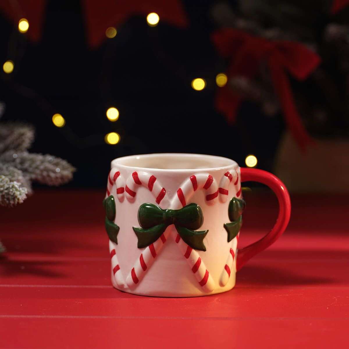 LANGS Merry Little Bows Embossed Ceramic Candy Cane Mug